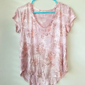 American Eagle Soft Purple Tie-Die Floral V Tee